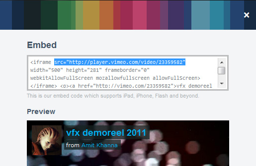 embed vimeo player